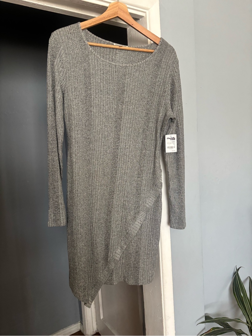 NWT Gray Ribbed Knit Long-Sleeve Dress